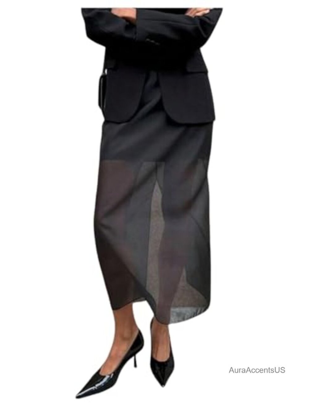 Women's Sheer Mesh Maxi Skirt High Waist Chiffon Tiered